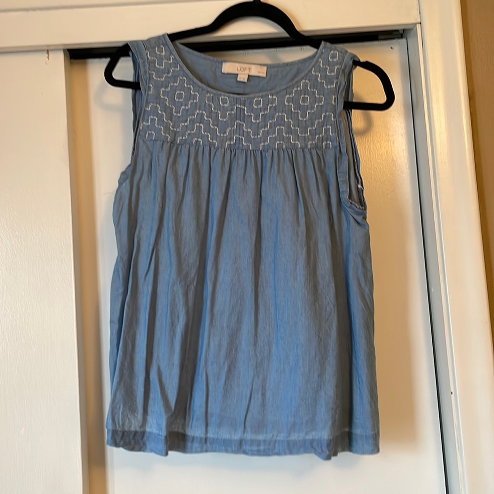 LOFT denim style blouse with stitching detail